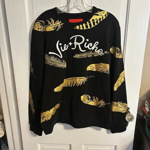 Vie + Riche Paris, Mens Black ‘Feathers’ Sweatshirt Size Large